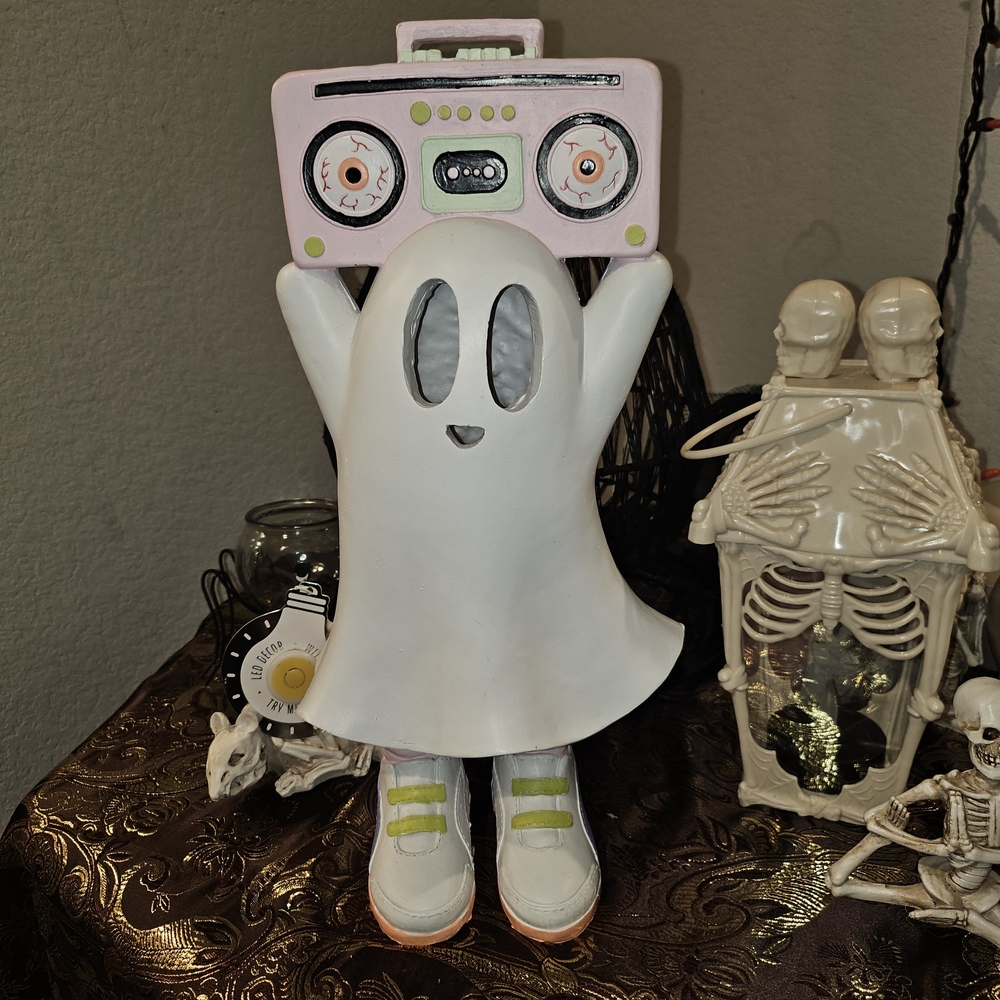 Ghost Figurine with Pink Boombox